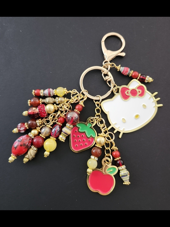 Handmade Accessories - Hello Kitty Purse Charm or Keychain Agate Carnelian Handcrafted